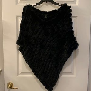 RABBIT FUR CAPELET/PONCHO BLACK ACRYLIC KNIT OSZ WDN